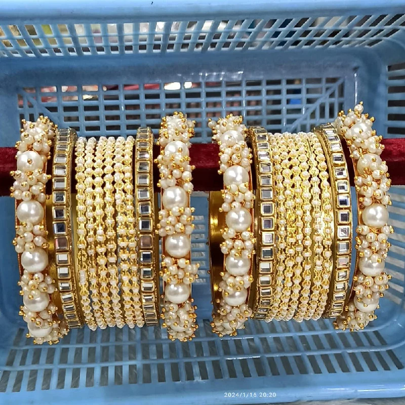 Simple Wedding Bangles For Fashionable Bridesmaids-Pooja Bangles Gold  Plated Pearl Bangle Set