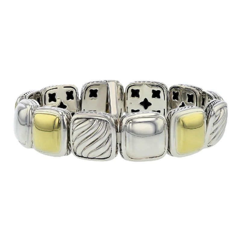 Statement Bracelets For Fashion Lovers-Classic Diamond Bangles For Engagement Day-David Yurman Chiclet Bracelet in Silver and Gold