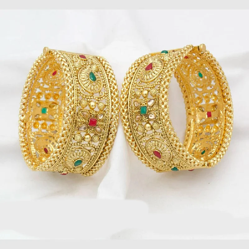 Sparkling Custom Gold Wedding Bangles For Brides-Kavita Art Gold Plated Openable Bangles Set