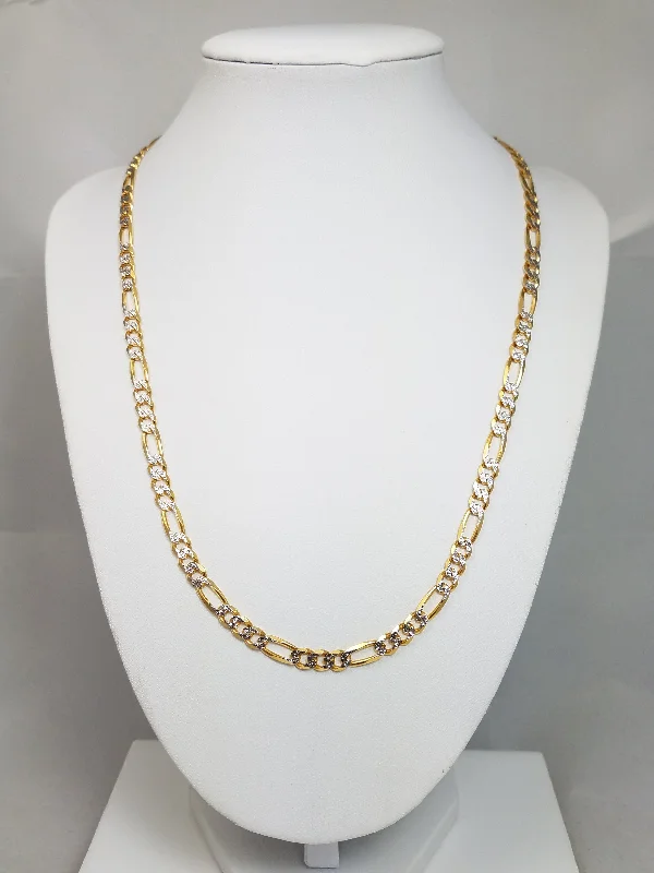 Simple Custom Bangles For Special Occasions-Unique Heart Necklace For Special Gifts-Sporty 20" 10k Two Tone Gold Diamond Cut Figaro Link Chain Necklace Italy