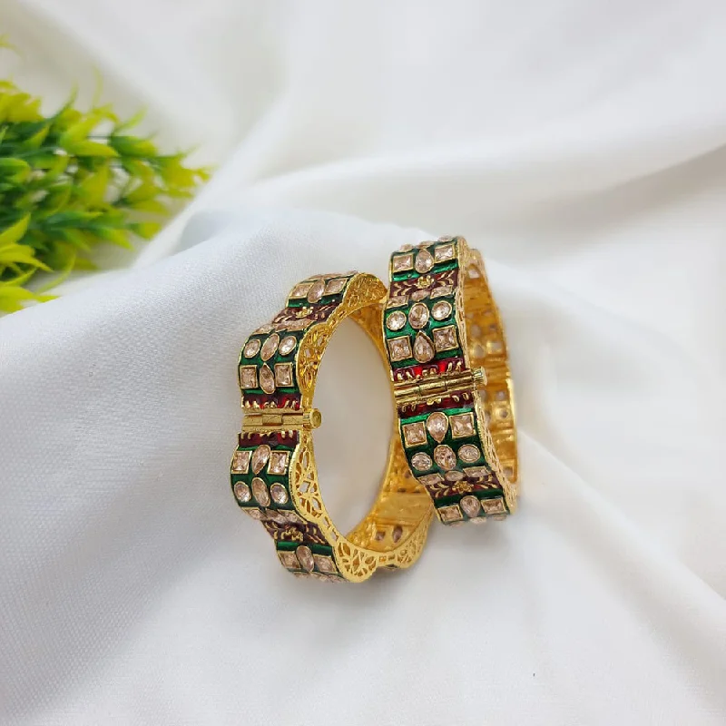 Simple Gold Bangles For Timeless Weddings-JCM Gold Plated Meenakari Bangles Set