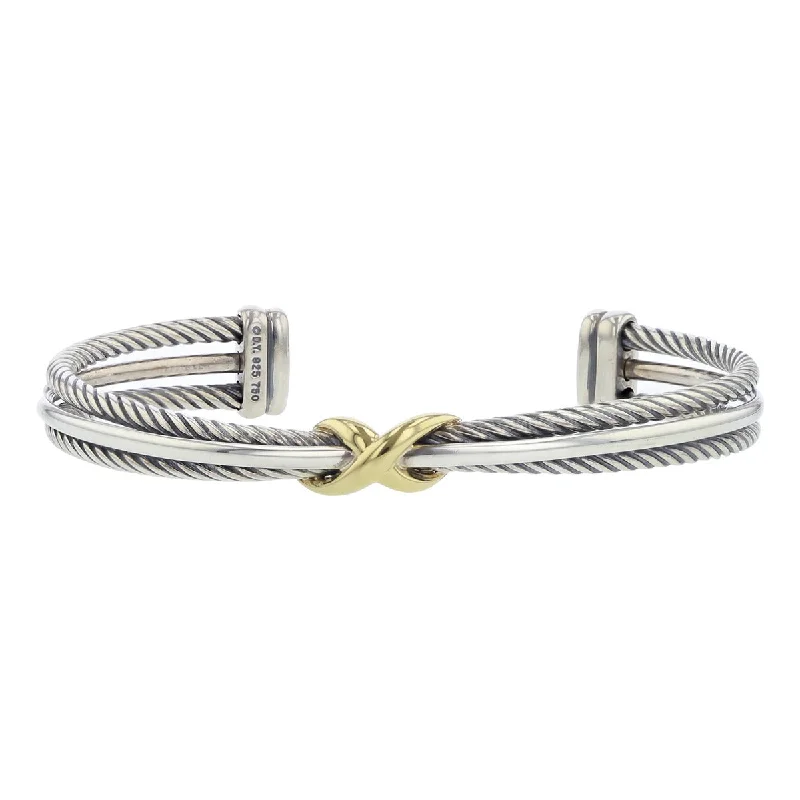 Personalized Leather Bracelets-Simple Gold Wedding Bangles For Bridesmaids-David Yurman Crossover X Bracelet in Sterling Silver and 18K Gold