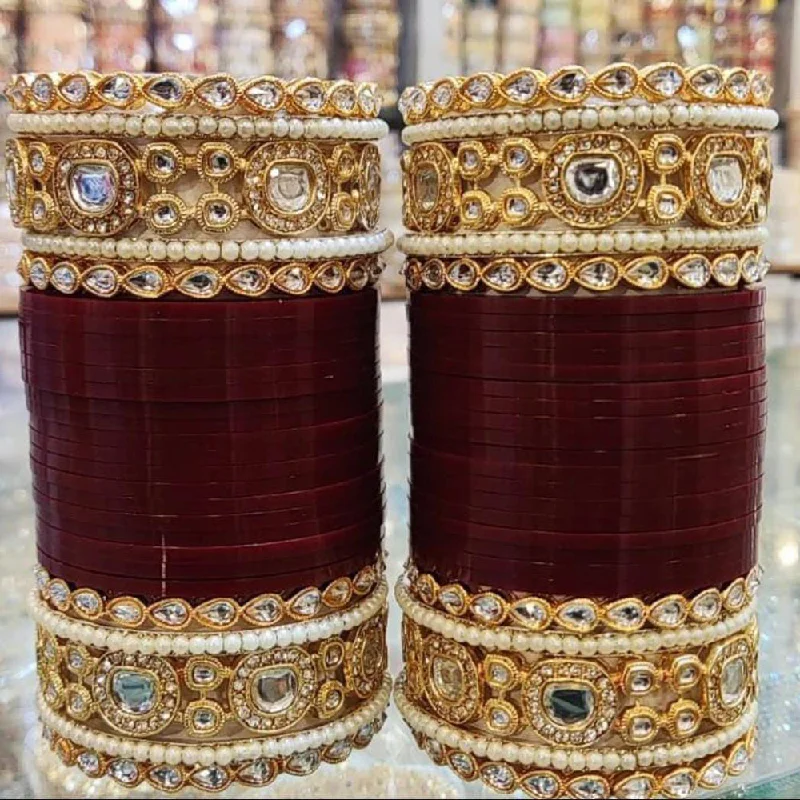 Personalized Gold Wedding Bangles For Grooms-Pooja Bangles Gold Plated Crystal Stone Acrylic Bangles Set