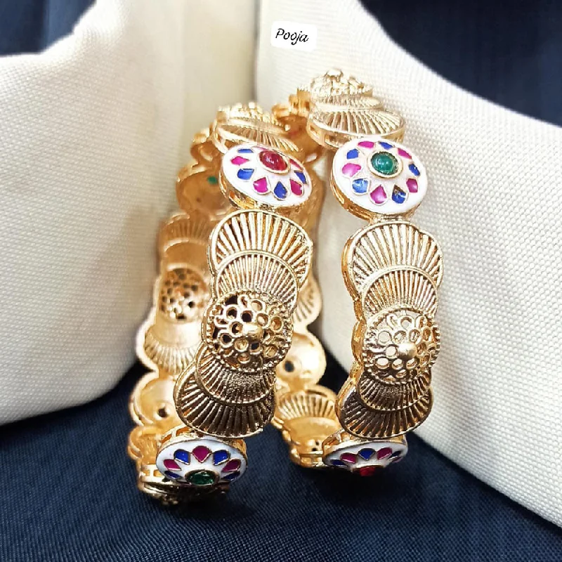 Elegant Diamond Bangles For Fashion-Forward Brides-Pooja Bangles Gold Plated Meenakari Bangles Set