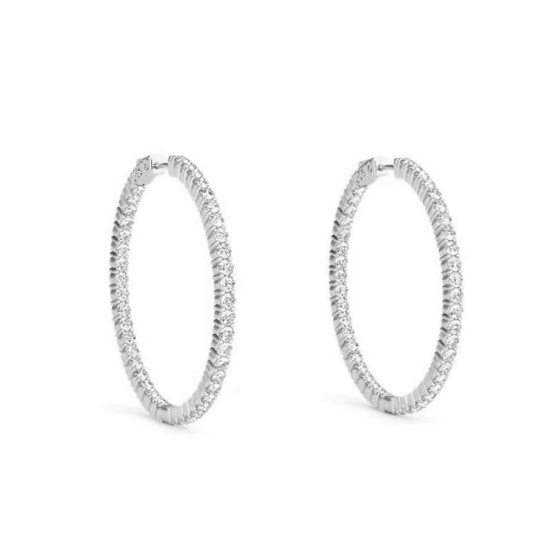 Sparkling Wedding Bangles For Special Gifts-Trendy Resin Earrings For Casual Look-One Row Inside-Out Hoop Earrings (Silver)