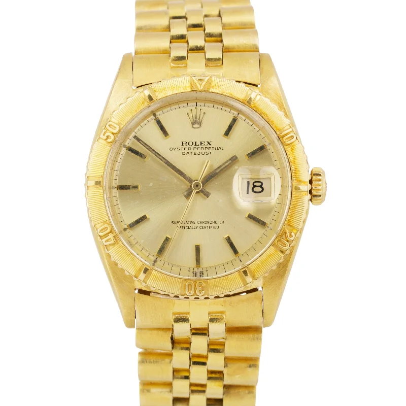 Waterproof Watches For Outdoor Activities-Unique Gold Bangles For Anniversary Gifts-1970 Rolex DateJust Turn-O-Graph CHAMPAGNE 36mm 18K Yellow Gold JUBILEE 1625