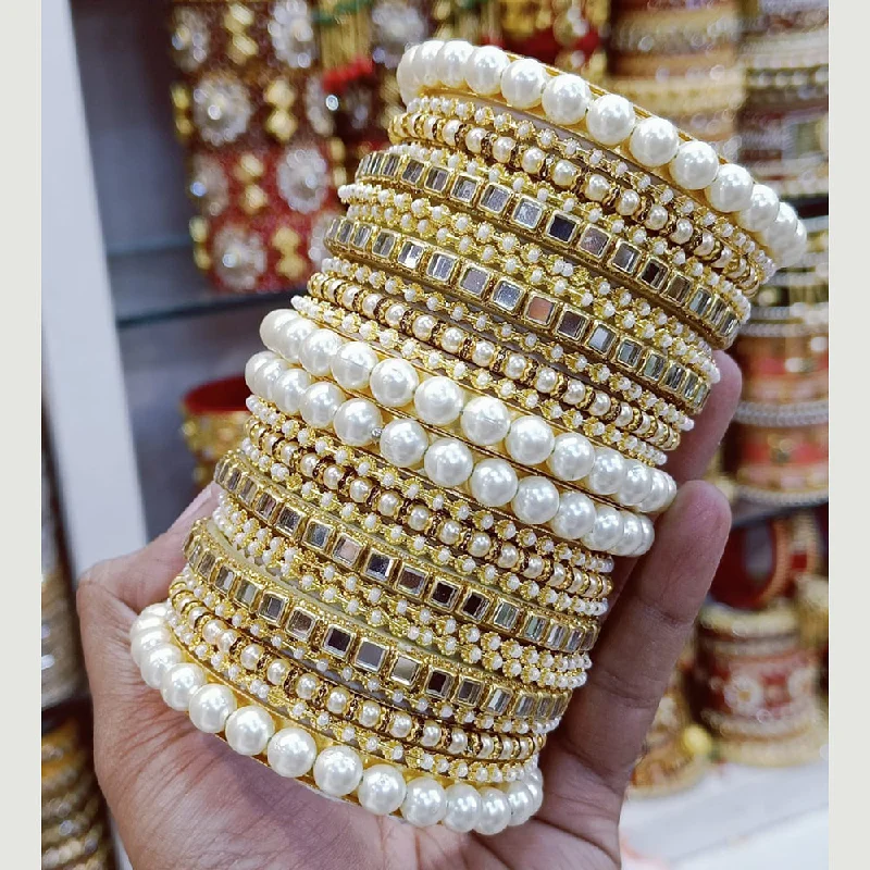 Simple Custom Engagement Bangles For Bridesmaids-Pooja Bangles Gold Plated Mirror Bangles Set