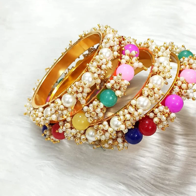 Classic Wedding Bangles For Elegant Bridesmaids-Pooja Bangles Gold  Plated Pearl Bangle Set