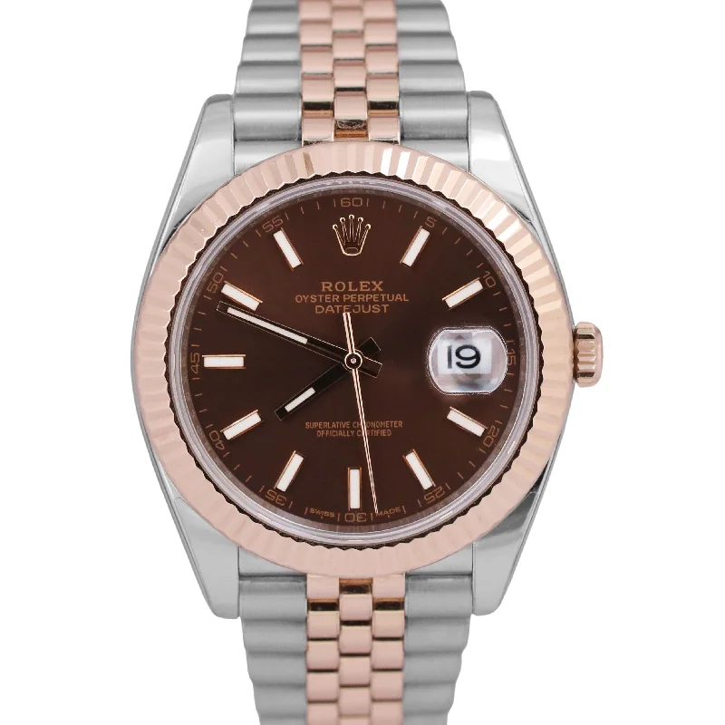 Digital Watches For Sports And Fitness-Sparkling Custom Wedding Bangles For Bridesmaids Gifts-Rolex DateJust CHOCOLATE 18K Rose Gold Two-Tone Steel Brown JUBILEE 41mm 126331