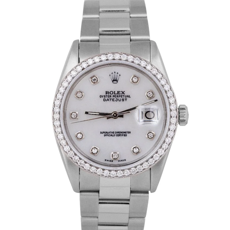 Women’s Bracelet Watches For Fashion-Unique Custom Bangles For Bridesmaids-MINT Rolex DateJust 36mm MOP DIAMOND Stainless Steel Automatic Watch 16014