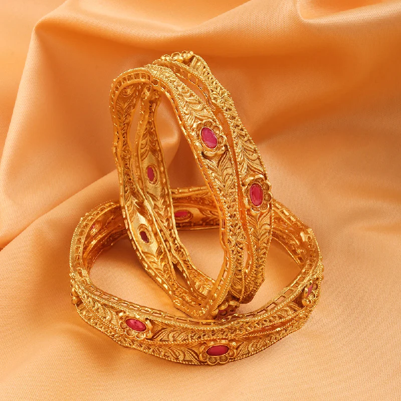 Sparkling Rose Gold Bangles For Bridesmaids-Raddhi Jewels Gold Plated Bangles Set