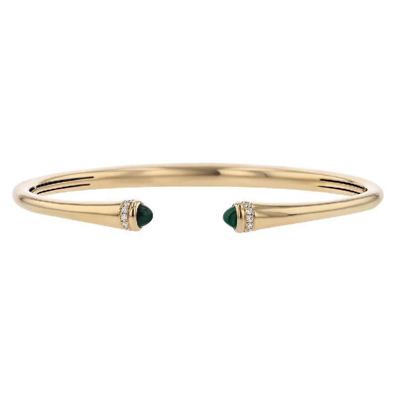 Elegant Wedding Bracelets For Brides-Sparkling Custom Rose Gold Bangles For Special Occasions-Bracelet in Yellow Gold with Malachite and Diamonds