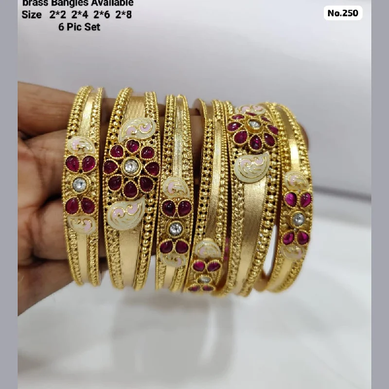 Classic Gemstone Wedding Bangles For Bridesmaids-JCM Brass Pota Stone and Meenakari Bangles Set