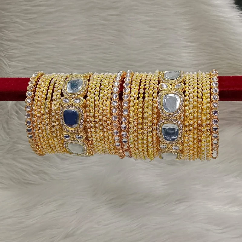 Trendy Custom Gold Bangles For Engagement Day-Pooja Bangles Gold  Plated Pearl And Kundan Bangle Set