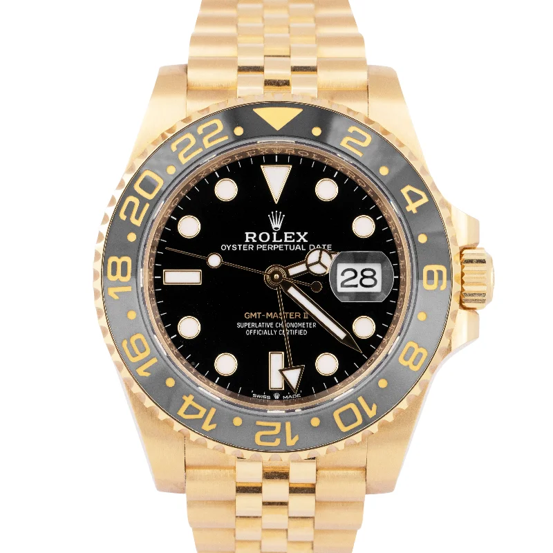 Designer Men’s Watches With Bold Styles-Sparkling Gold Wedding Bangles For Engagement Gifts-MINT 2023 PAPERS Rolex GMT-Master II 18K GOLD Jubilee 40mm Watch 126718 GRNR BOX