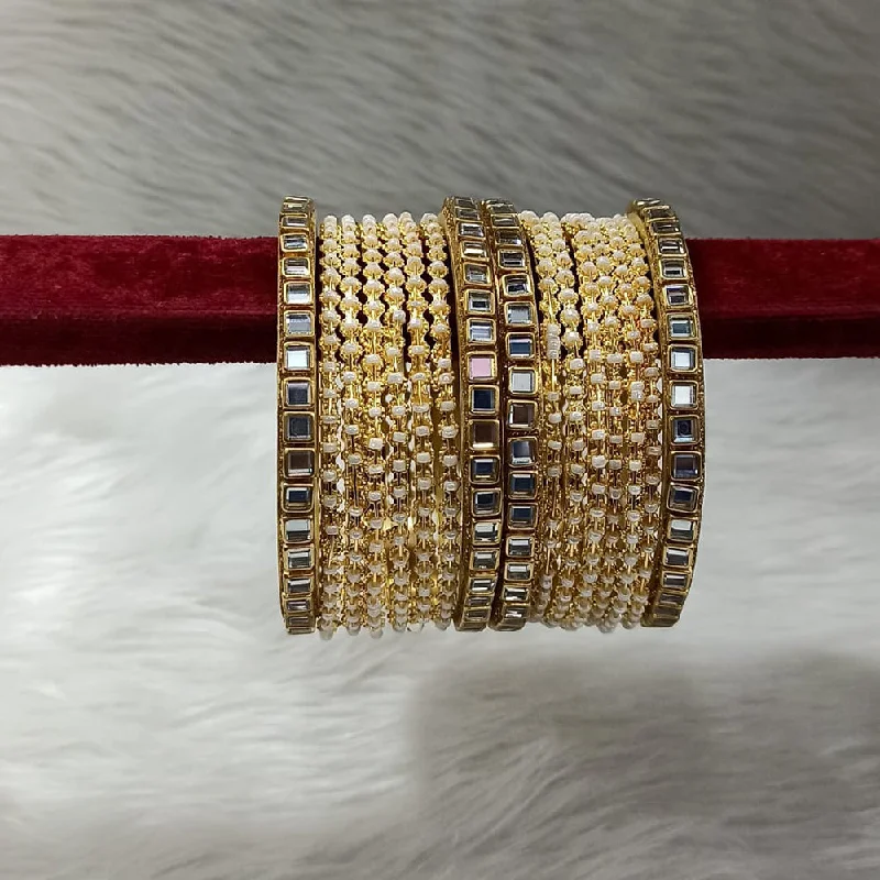 Elegant Custom Gold Bangles For Wedding Day-Pooja Bangles Gold  Plated Pearl And Mirror  Bangle Set