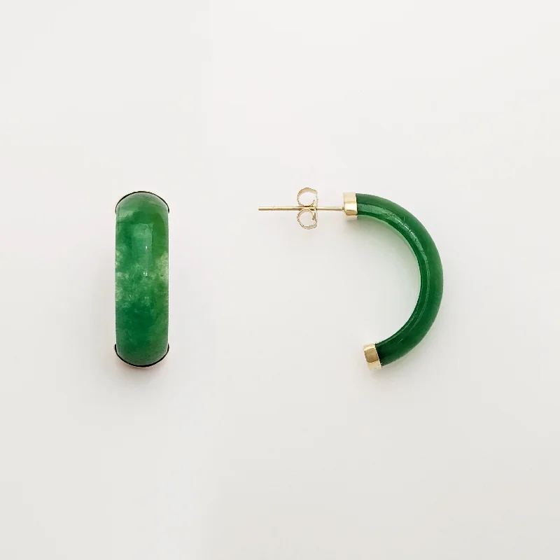 Simple Wedding Bangles For Timeless Elegance-Custom Gemstone Earrings For Her-Green Jade Half Circle Earrings (14K)