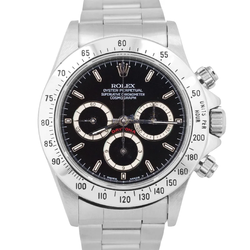 High-End Watches With Mechanical Movements-Sparkling Rose Gold Bangles For Bridesmaids Gifts-RARE 1988 Rolex Daytona Cosmograph ZENITH Black 4-LINE 40mm Stainless 16520