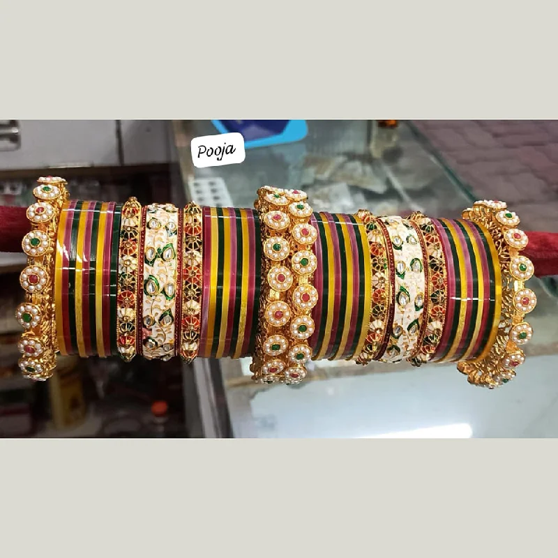 Elegant Silver Bangles For Wedding Day-Pooja Bangles Gold Plated Acrylic Bangles Set