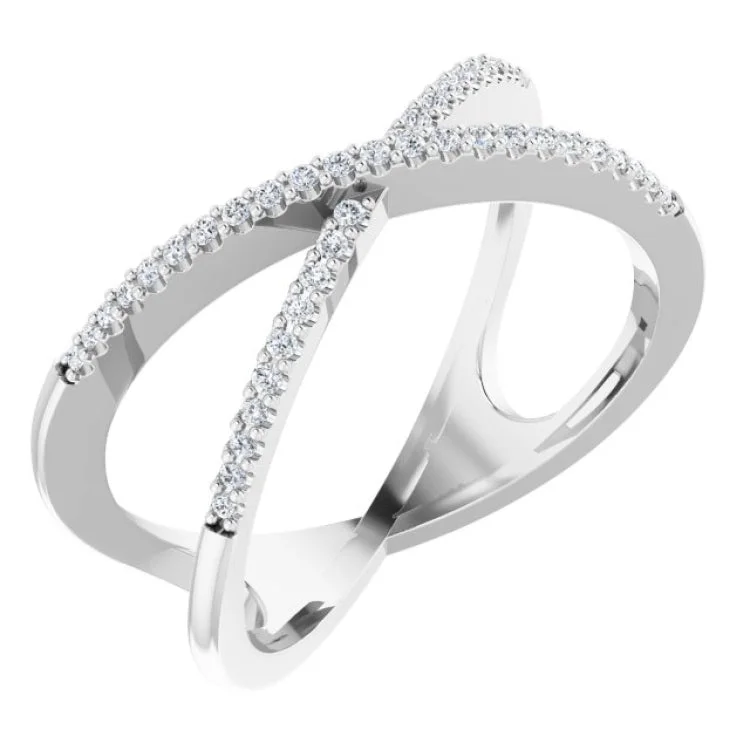 Unique Wedding Bangles For Special Occasions-Personalized Diamond Wedding Rings For Brides-Platinum 1/6 CTW Natural Diamond Criss-Cross Ring