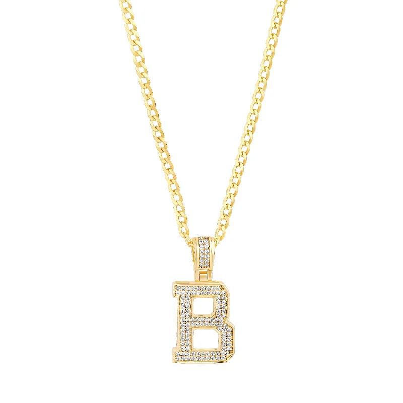 Simple Custom Bangles For Elegant Weddings-Classic Gold Chain Necklace For Casual Style-THE ICED OUT VARSITY LETTER PENDANT NECKLACE