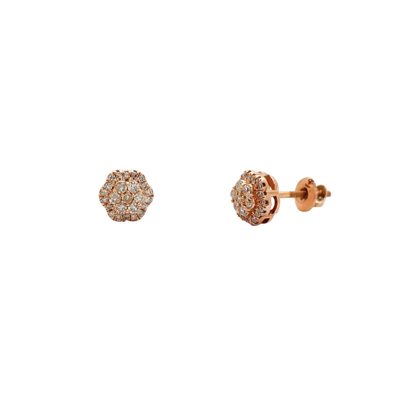 Trendy Rose Gold Bangles For Engagement Gifts-Trendy Earrings With Colored Stones-Rose Gold Diamond Cluster Stud Earrings (14K)