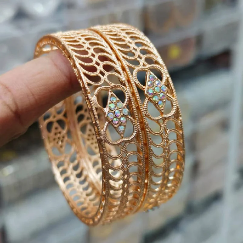 Sparkling Custom Gold Bangles For Bridesmaids Gifts-Pooja Bangles Rose Gold Plated Austrian Stone Bangles Set