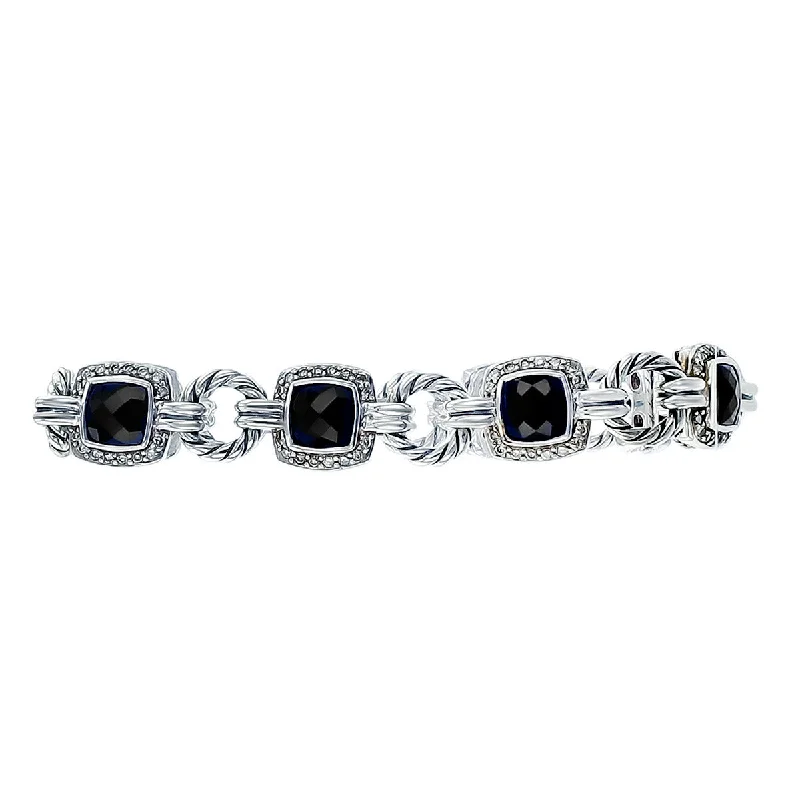 Diamond Studded Bracelets-Elegant Silver Bangles For Fashion-Forward Brides-David Yurman Renaissance Black Onyx and Diamond Bracelet