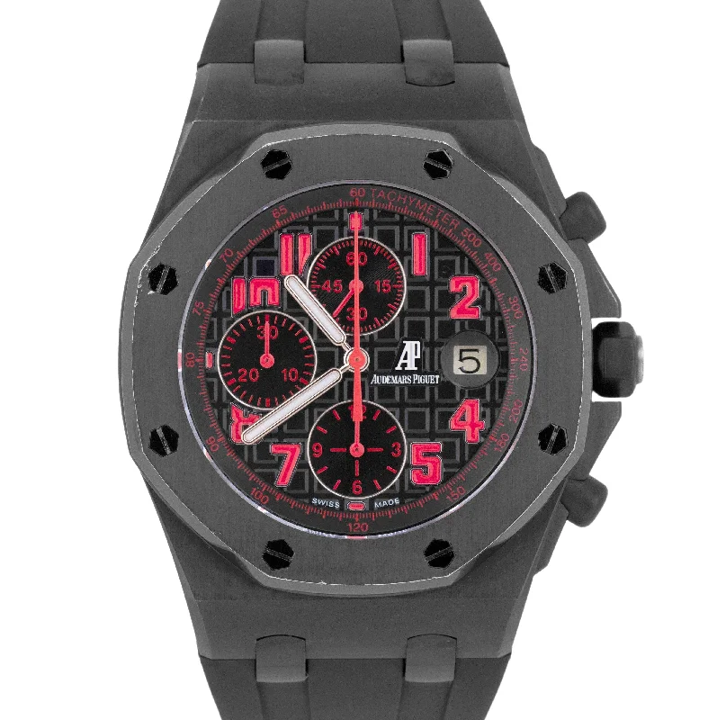 Watches With Bluetooth Connectivity-Sparkling Wedding Bangles For Bridesmaids Gifts-Audemars Piguet Royal Oak Offshore Las Vegas Strip 42mm PVD Black Red 26186SN