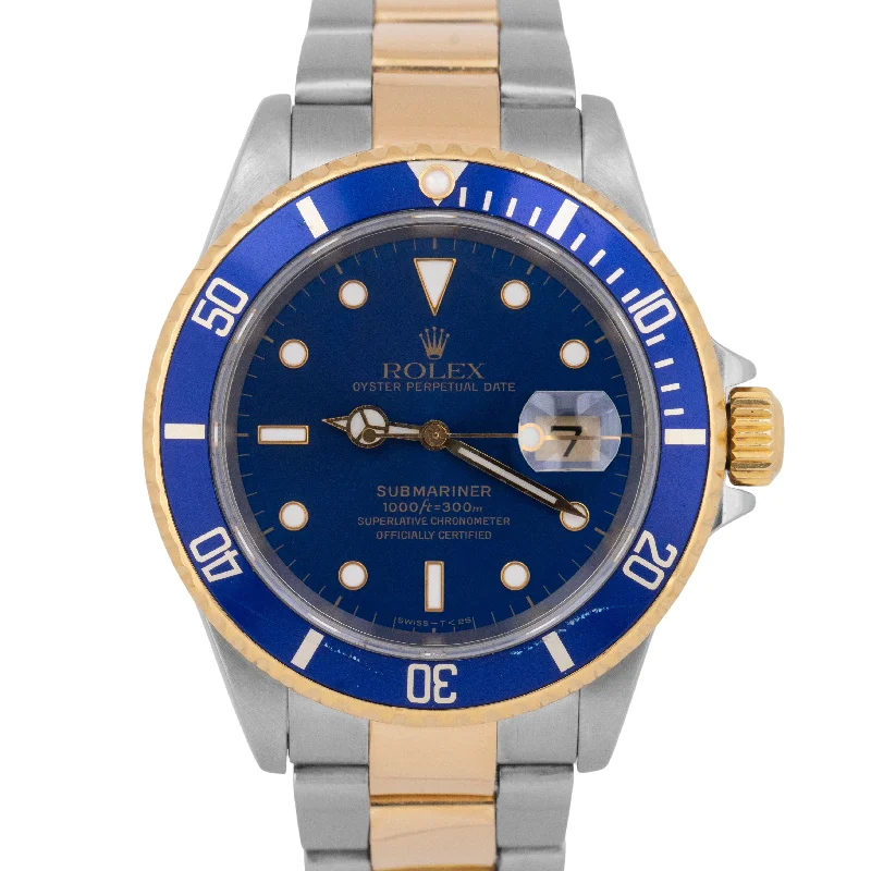 Smart Watches For Fitness Tracking-Trendy Stackable Bangles For Bridesmaids-Rolex Submariner Date 40mm BLUE Two-Tone 18K Yellow Gold Stainless Steel 16613