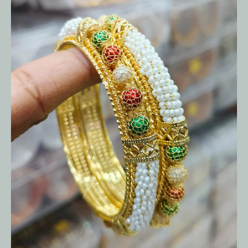 Elegant Wedding Bangles With Custom Designs-Pooja Bangles Gold Plated Pearl Bangles Set