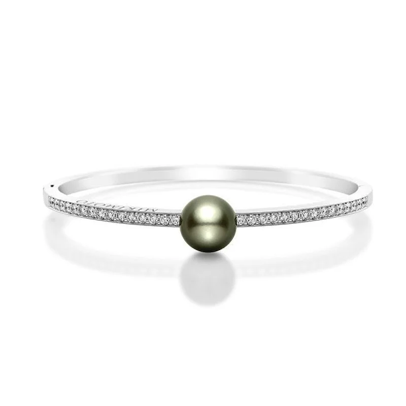 Fashion Bracelets For Teens-Unique Gold Bangles For Anniversary Gifts-Black South Sea Pearl and Diamond Bracelet