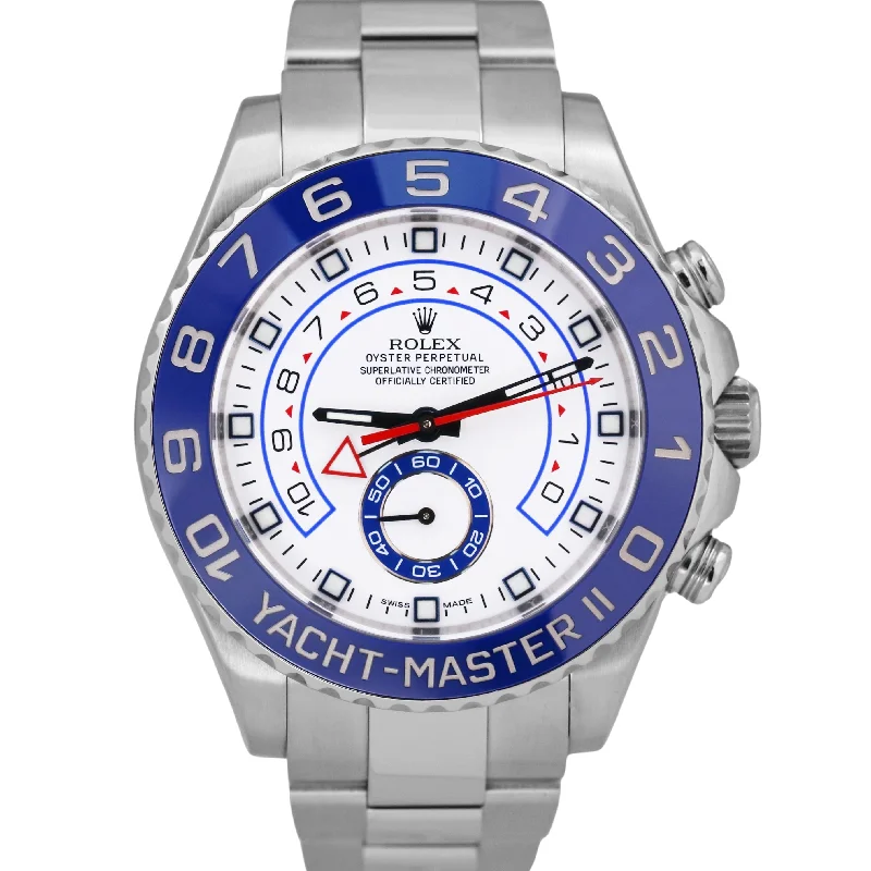 Sports Watches For Water Sports-Simple Custom Bangles For Elegant Weddings-MINT PAPERS Rolex Yacht-Master II 44mm BLUE HANDS Steel RSC White 116680 BOX