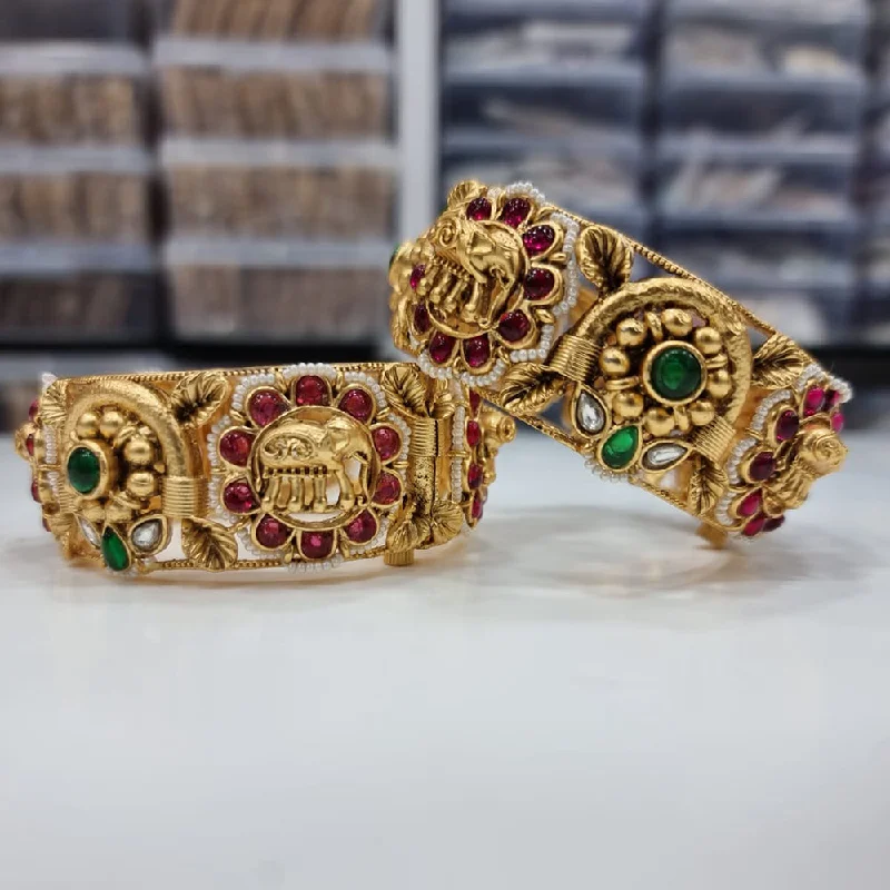 Classic Wedding Bangles With Gemstones For Special Occasions-JCM Gold Plated Pota Stone Openable Kada