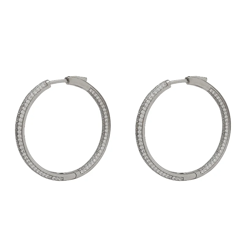 Trendy Wedding Bangles With Gemstone Details-Unique Drop Earrings With Mixed Gems-Three Row Inside-Out Hoop Earrings (Silver)