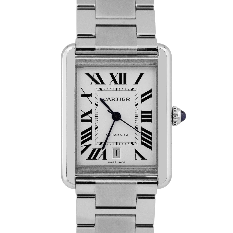 Affordable Digital Watches For Fitness-Simple Gold Wedding Bangles For Timeless Weddings-MINT Cartier Tank Solo Silver Roman 31x40mm 3800 W5200028 Automatic Watch BOX