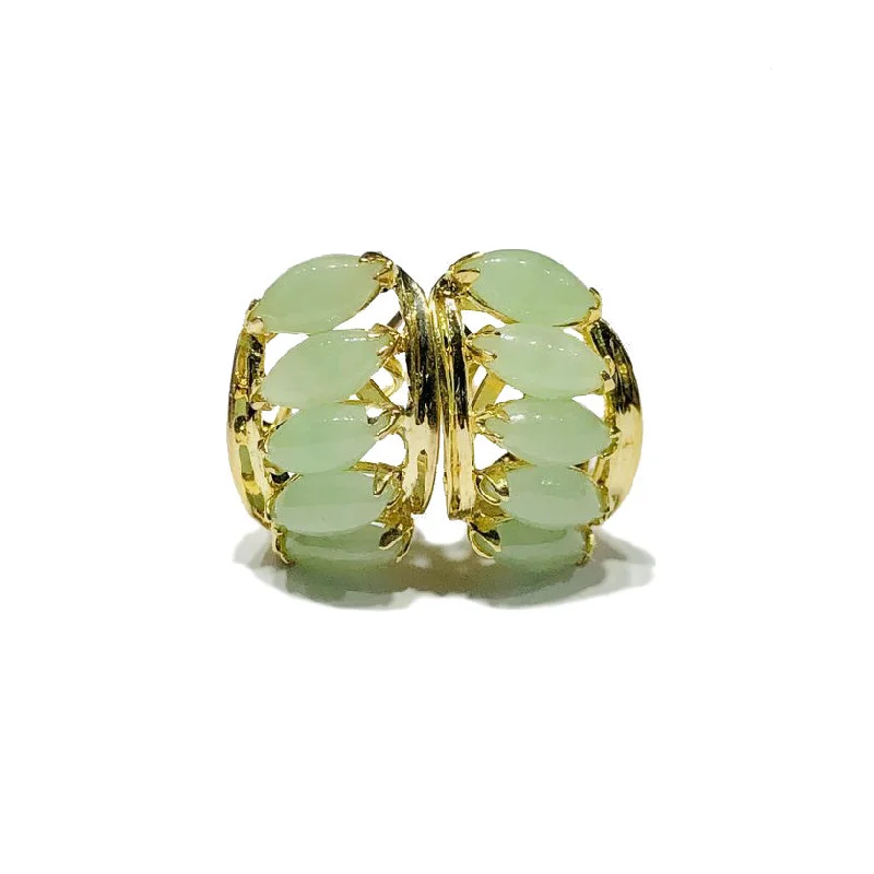 Elegant Custom Bangles For Special Events-Silver Earrings For Office Look-Quintuple Marquise Jade Huggie Earrings (14K)