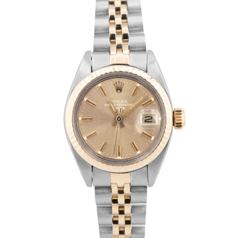 Waterproof Sports Watches For Women-Sparkling Custom Wedding Bangles For Bridesmaids-Rolex DateJust 26mm Champagne Two-Tone 18K Yellow Gold Stainless Jubilee 6917