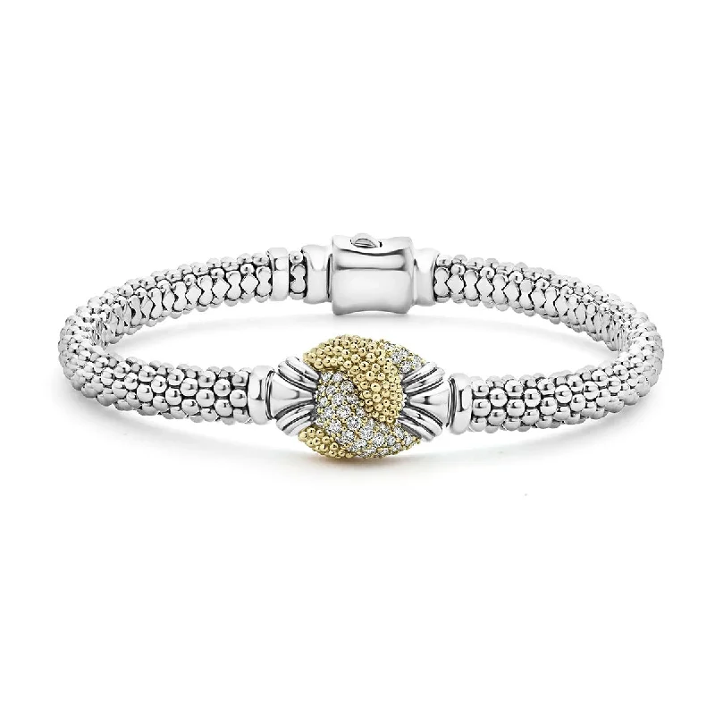 Casual Bracelets For Daily Wear-Elegant Gold Bangles For Custom Wedding Jewelry-Caviar Diamond Knot Bracelet