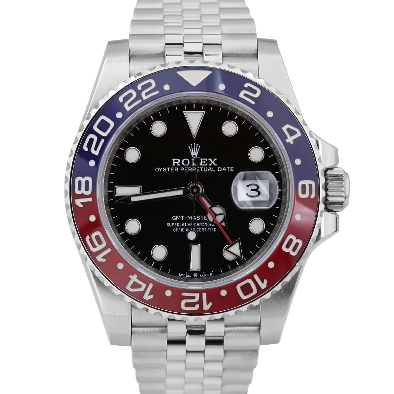 Women’s Fashionable Watches With Colorful Bands-Custom Diamond Bangles For Wedding Day Gifts-MINT NEW PAPERS Rolex GMT-Master II 126710 BLRO Red Blue PEPSI JUBILEE 40mm BOX