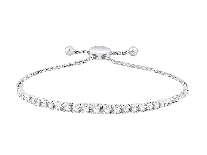 Classic Silver Bracelets-Unique Wedding Bangles With Gemstones For Brides-14K White Gold Diamond Bracelet (2ctw)