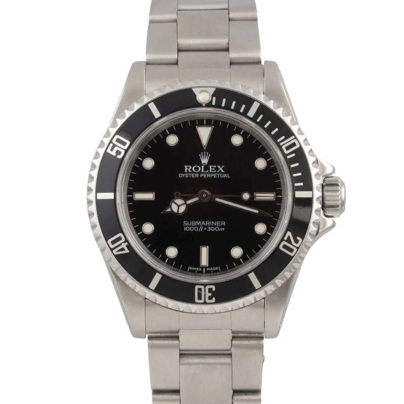 Digital Watches With Multiple Functions-Classic Wedding Bangles With Custom Engraving-2004 Rolex Submariner No-Date Black 2 LINE Stainless Steel 40mm Watch 14060M