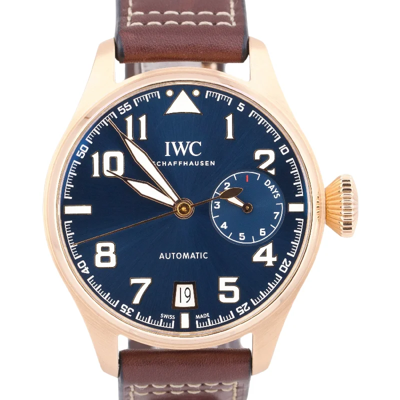 Luxury Watches With Chronograph Movement-Personalized Custom Wedding Bangles For Fashion Brides-PAPERS IWC Big Pilot Le Petite Prince BLUE 18K Rose Gold 46mm IW500909 BOX