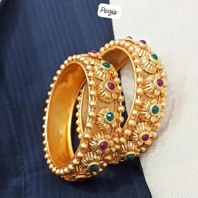 Unique Gold Bangles For Anniversary Gifts-Pooja Bangles Gold Plated Pota Stone Bangles Set