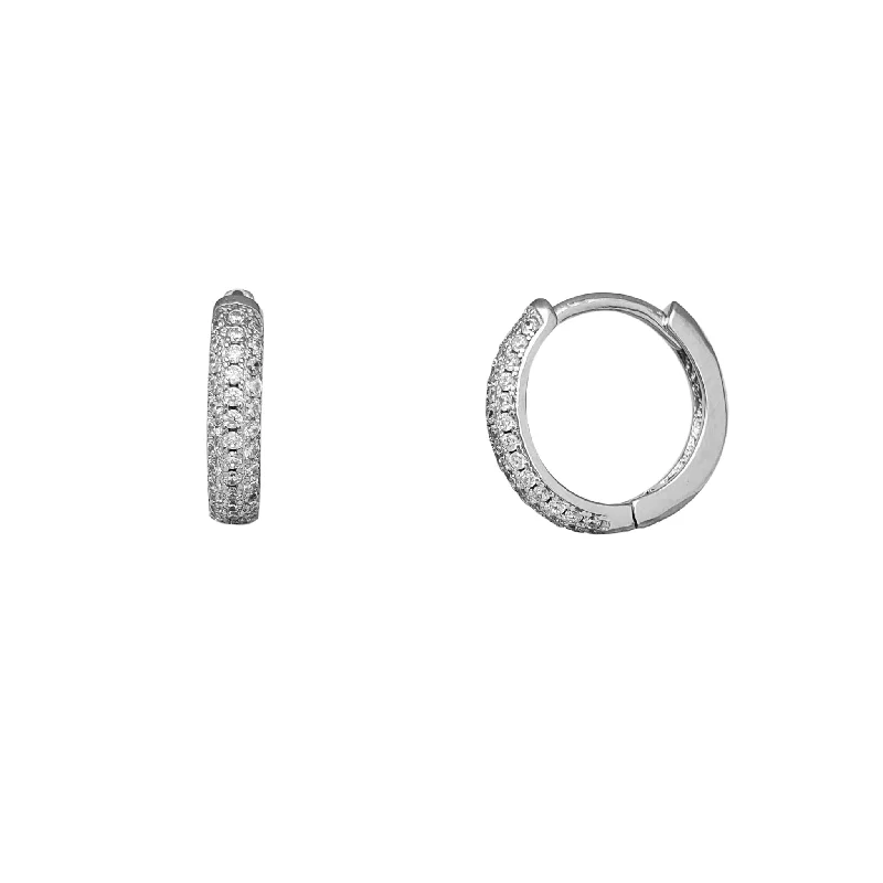 Classic Silver Bangles For Everyday Style-Vintage Pearl Earrings For Bridesmaids-Zirconia Pave Huggie Earrings (Silver)