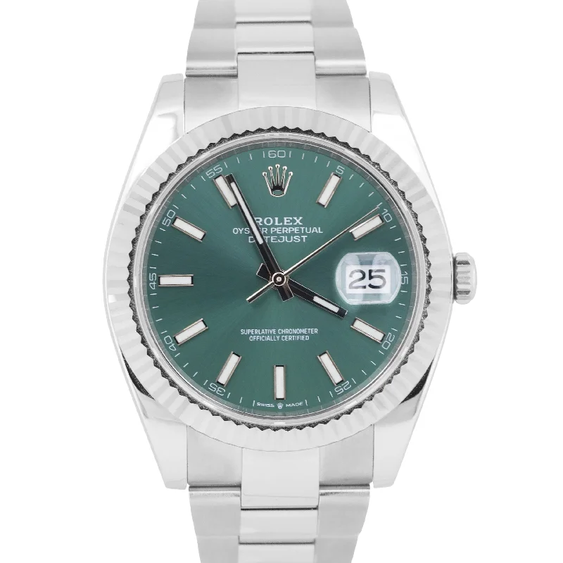 Sports Watches With GPS For Runners-Sparkling Custom Gold Wedding Bangles For Bridesmaids-MINT 2023 PAPERS Rolex DateJust 41mm MINT GREEN Steel Fluted Oyster 126334 BOX