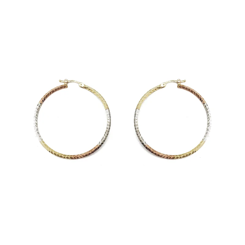 Sparkling Custom Rose Gold Bangles For Special Occasions-Personalized Hoop Earrings With Initials-Tri-Color Rhombus Hoop (14K)