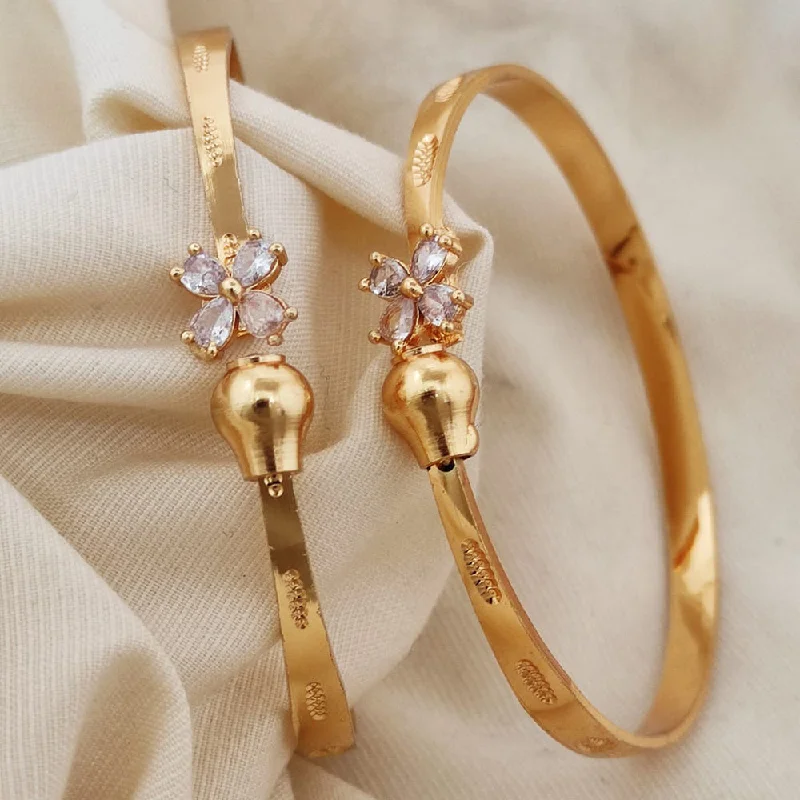 Classic Rose Gold Wedding Bangles For Brides-H K Fashion Gold Plated Austrian Openable Kada