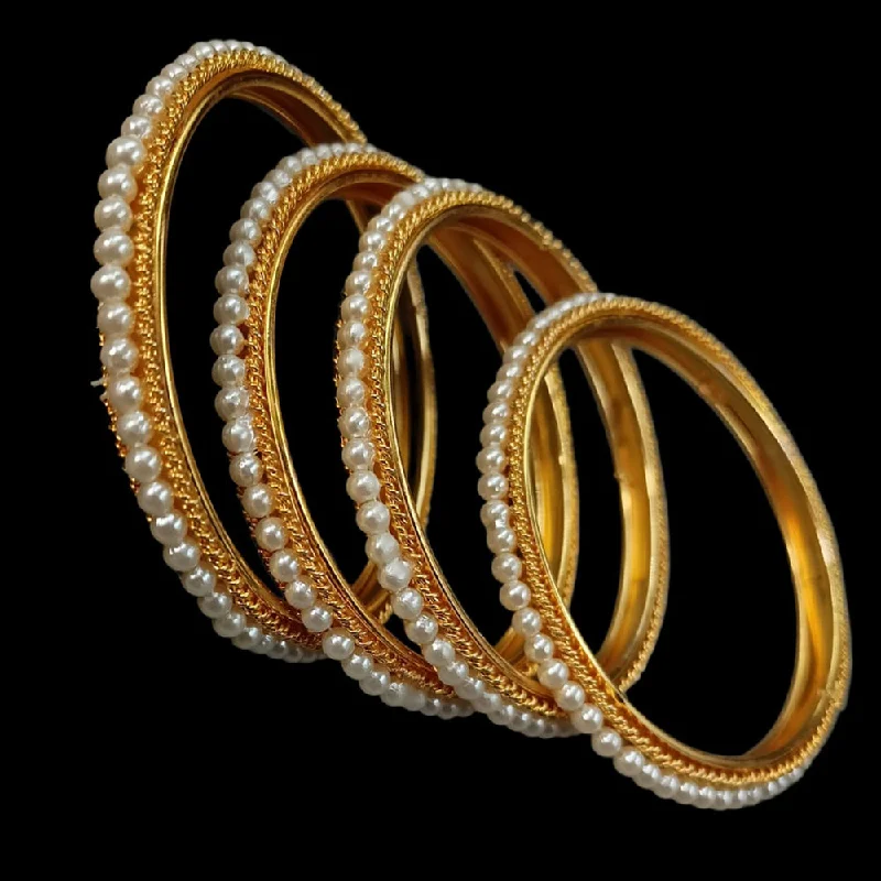 Simple Wedding Bangles For Bridesmaids Jewelry-Kavita Art Gold Plated Pearl Bangles Set