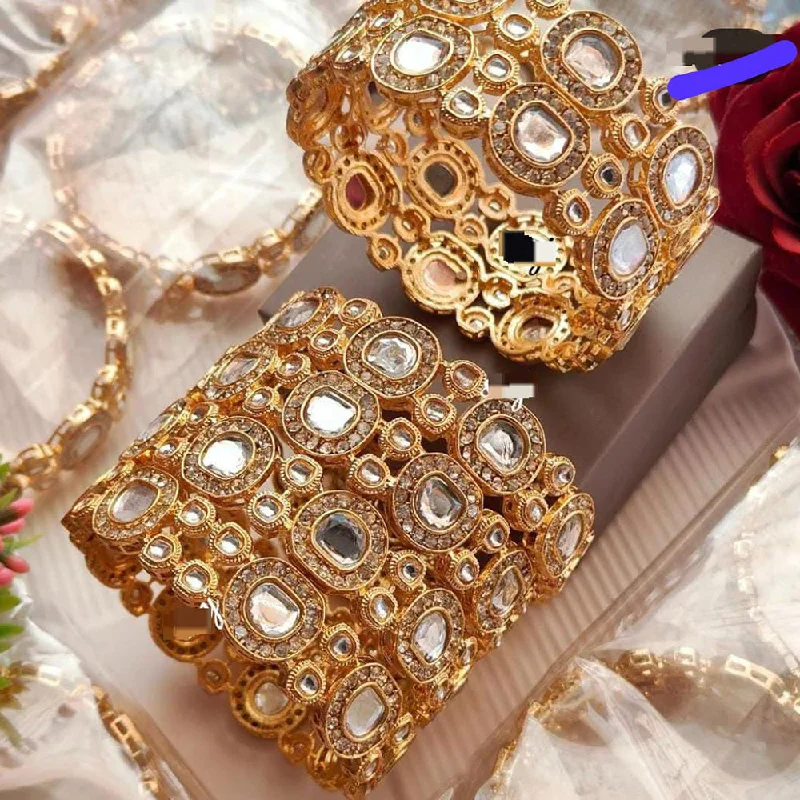 Simple Wedding Bangles For Elegant Bridesmaids-Pooja Bangles Gold Plated Crystal Stone Bangles Set